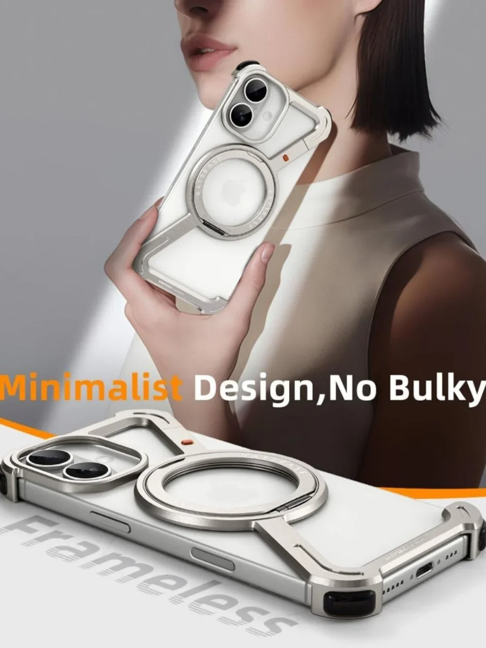 Minimalist Metal Phone Case for iPhone 17 | 360° Kickstand, Shockproof Bumper